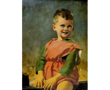 George William Leech - portrait of a seated young boy, oil on canvas, 76cm x 56cm, framed