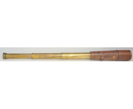A Parker three drawers brass leather cased telescope, the eyepiece barrel inscribed 30 times spotter Parker.Bisley Workes.Bir