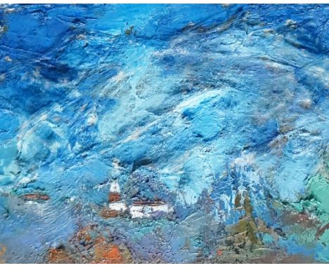 Kathleen M Crow - a pair, Storm Over Lighthouse & Woodland Village, oil on board and mixed media, each 19cm x 24cm, framedФ T