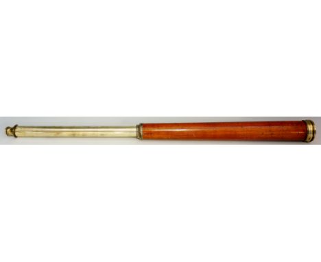 A mahogany cased brass single drawers telescope, the lens cover inscribed Spencer, Browning & Rust London, 51cm long closed (