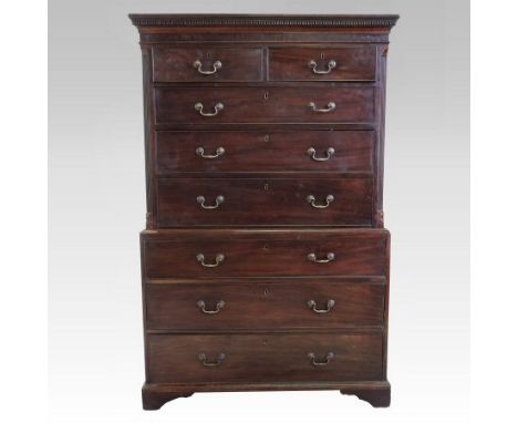 A George III mahogany chest on chest, on bracket feet, 107cm
