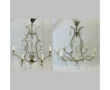 A Victorian six branch glass chandelier, together with together with an eight branch chandelier similar, each 74cm diameter