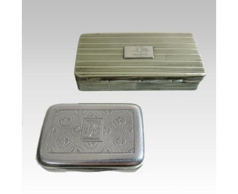 A George III silver snuff box, of hinged rectangular shape, engraved with flowerheads amongst punch decoration, bearing a mon
