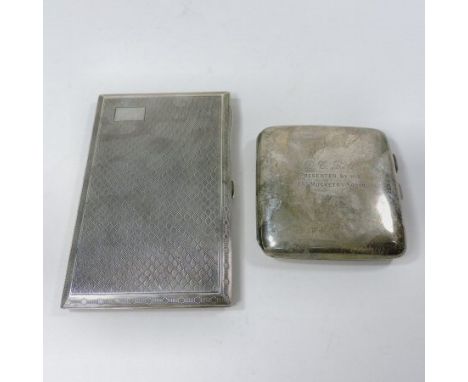 An early 20th century silver cigarette case, of rectangular shape, with engine turned decoration, Birmingham 1939, 13.5cm wid