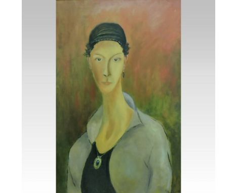 J. MacKellar, contemporary, head and shoulders portrait of a lady, signed, oil on board, 90 x 59cm