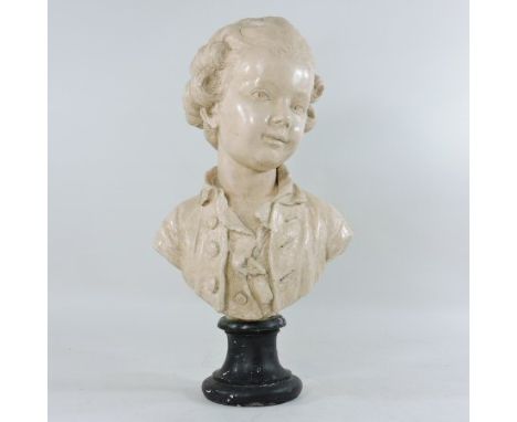 A 19th century painted terracotta portrait bust, of a young man, on a socle base, 44cm high