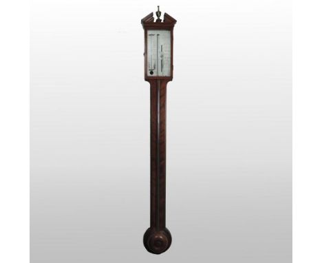 A 19th century mahogany and chevron strung stick barometer, the silvered dial signed A. Pincetti and Co., London, 98cm