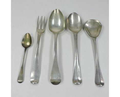 A George I silver Old English pattern table spoon, maker's mark probably AR, London 1714, 20cm long, together with another, i