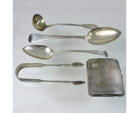 A George III silver Old English pattern table spoon, London 1817, 23cm long, together with a George III silver dessert spoon,