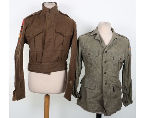 British 1950 Pattern Bush Jacket, fine worn example of the early post war jungle / bush jacket with printed formation signs t