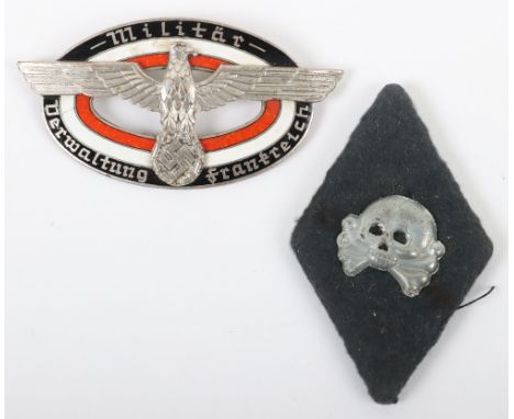 WW2 Style German Military Administration France Breast Badge, enamelled badge with eagle and swastika to the centre, around t
