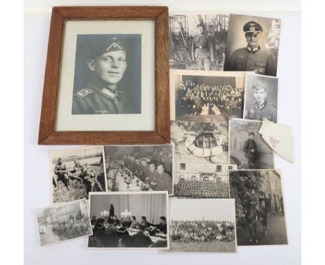 WW2 German Photograph Group, consisting of black and white portrait and snapshot photographs, one mounted into a wooden glaze