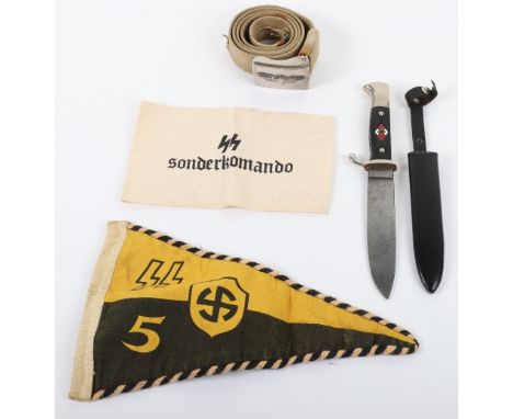 German Hitler Youth Knife, good quality reproduction HJ boys dagger with enamel HJ diamond set into the grip. Housed in its s