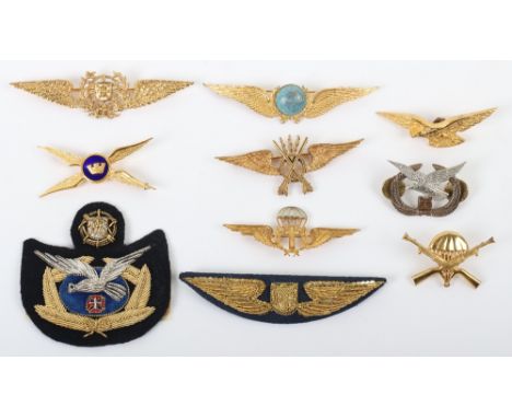Grouping of Foreign Nationality Airforce Badges and Insignia, including various pilots wings, headdress badge, sleeve badges 