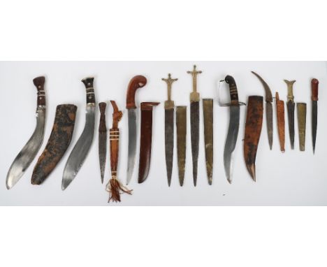 Quantity of Daggers and Weapons, including Kukri with its scabbard; Kukri without scabbard; Far Eastern dagger with scabbard 