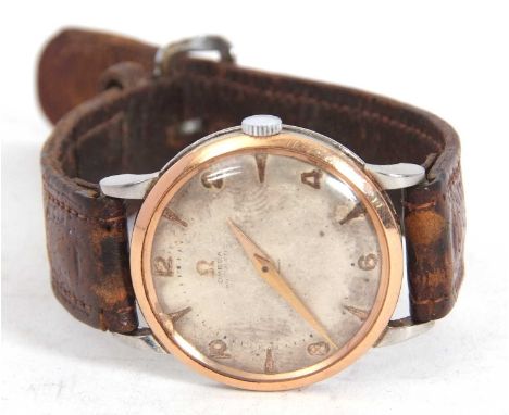 A vintage Omega Bumper gents wristwatch Ref: 2445-2, 17 jewel automatic Bumper movement, silver coloured dial with Arabic num