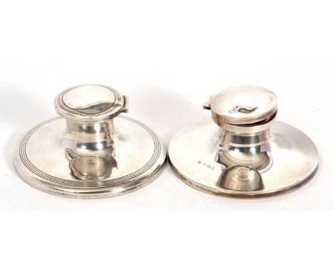A Large  George V silver capstan inkwell of typical form with reeded detail, loaded, Birmingham 1911, makers mark I S Greenbe