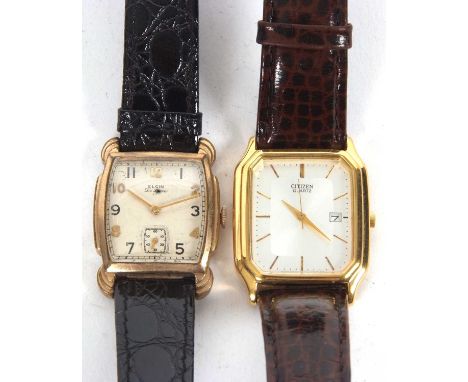 Mixed Lot: Two wristwatches, one Quartz Citizen and the other an Elgin Deluxe, the Citizen has a quartz movement with a silve