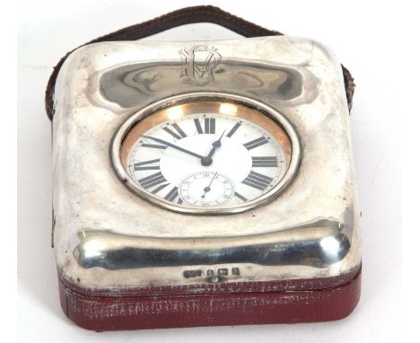 A late Victorian silver fronted travel watch case together with a Goliath silver plated watch having an enamel dial with Arab