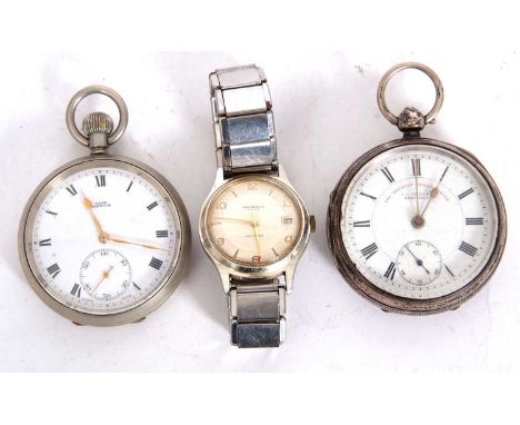 Mixed Lot: Two pocket watches and an Ingosol wristwatch, one of the pocket watches is hallmarked for silver on the inside of 