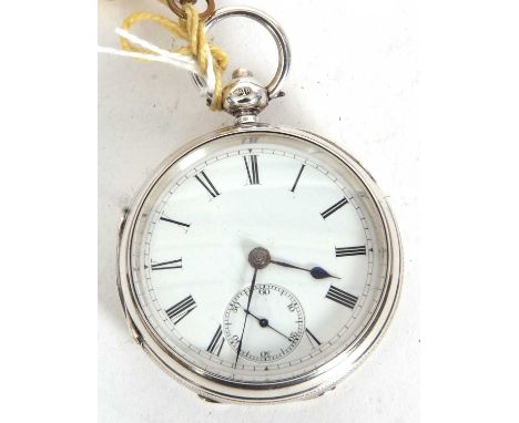 A C H Dobson of Maidstone silver open face pocket watch, key wound movement, white enamel dial with Roman numeral hour markle