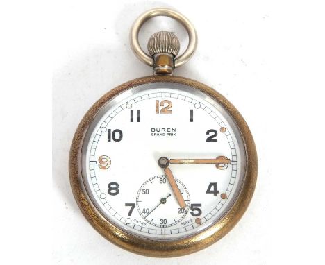 A Buren Grand Prix military pocket watch, stamped on the back with the military arrowhead along with GSTP 814045 and Barringt