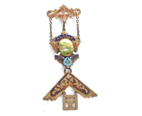 A George VI silver-gilt and enamel jewel, the Acacia Lodge No 457, hallmarked for London 1948, makers mark for George Kenning
