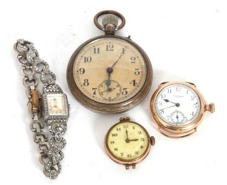 Mixed Lot:  Three watches and a pocket watch to include a gold plated Waltham watch