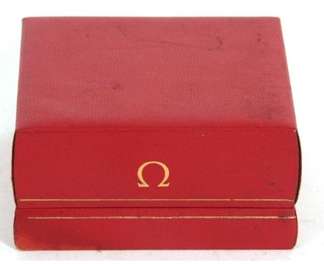 A vintage red Omega watch box Ref: 5501, the box insert is missing circa 1960