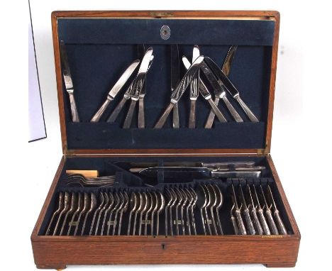 Vintage oak cased Mappin &amp; Webb 64 piece canteen of cutlery