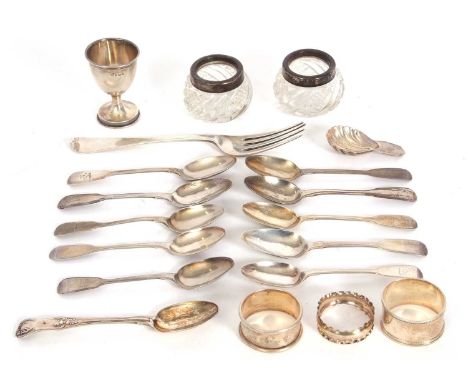 Mixed Lot:  Three Victorian Newcastle fiddle pattern silver teaspoons, hallmarked for Newcastle 1853, makers mark for John Wa