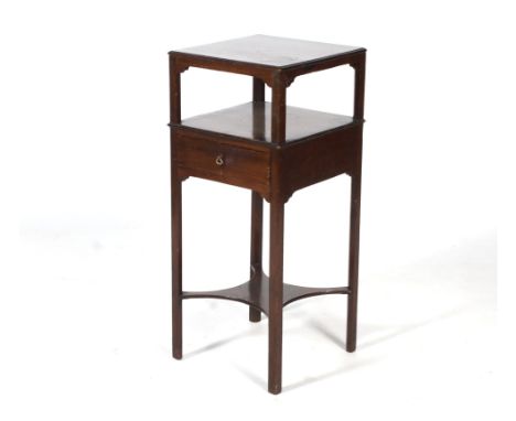 A Georgian mahogany beside pot-stand. With drawer and lower shelf, on square supports, 31.5cm square x 73.6cm high 