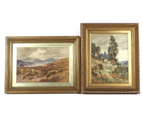 H C Jefferies (1862-1939), two framed late 19th Century School landscape watercolours. The first of a heather covered Scottis