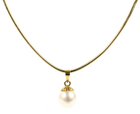 A modern Italian 18ct gold cable link necklace and a cultured-peal pendant. The necklace on a trigger clasp and with import h