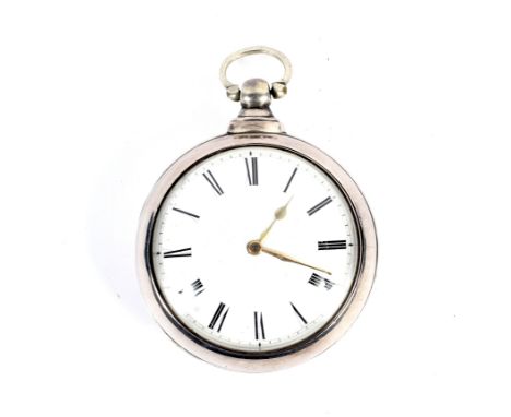 A 19th century silver pair case pocket watch. Engraved 'G Sanders, Atherstone'. Fusee movement no 9507. Bull eye glass, white