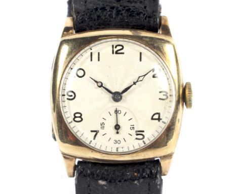 Gentlemans 9ct gold cased wristwatch having white enamel Arabic dial