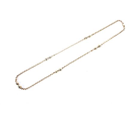 A vintage Italian 9ct gold bead and belcher link necklace. On a lobster-claw clasp, London import convention hallmarks, 51cm 