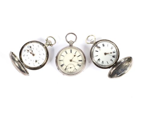 Three assorted 19th century silver cased pocket watches. Including an open face, a half hunter and a full hunter.