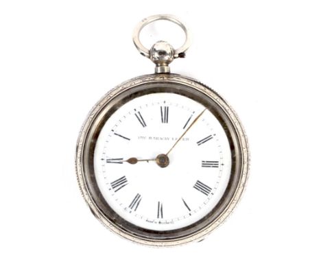 'The Railway Lever' silver cased pocket watch. Movement engraved HASLUCK 254 Tm Ct Rd London. With white enamel dial, Roman n