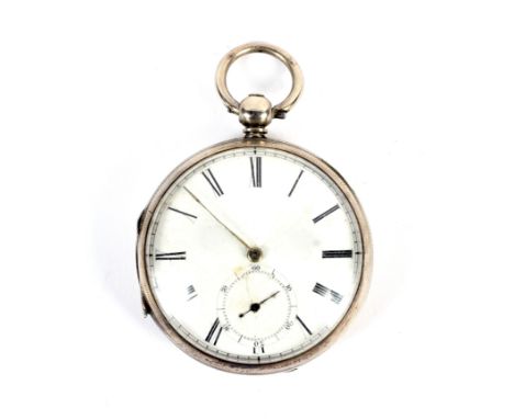 A 19th century silver cased pocket watch. A fusee movement engraved no 1081, with white enamel dial, Roman numerals, bulls ey