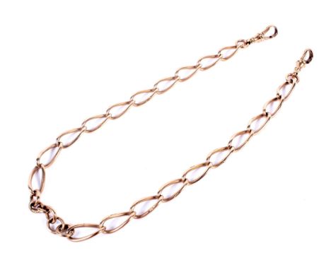An early 20th century rose gold curb link necklace adapted from an 'Albert' or watch chain. Each curb link stamped '9' &amp; 