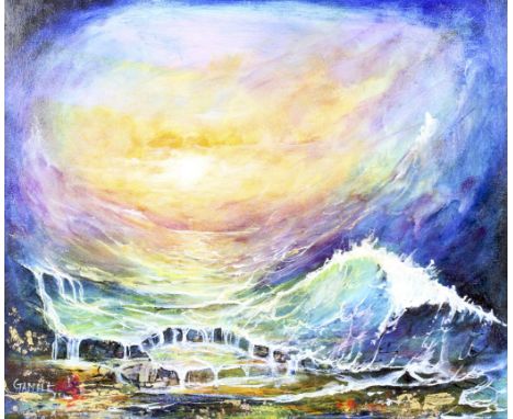 Patrick Gamble (21st Century), Dramatic Interpretation of a Seascape. Acrylic and gilding on board, signed lower left, framed