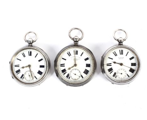 Three assorted silver cased pocket watches. Including 'H Stone, Leeds', 'A. Yewdall, Leeds' and 'Robert Pascoe, Liverpool', a