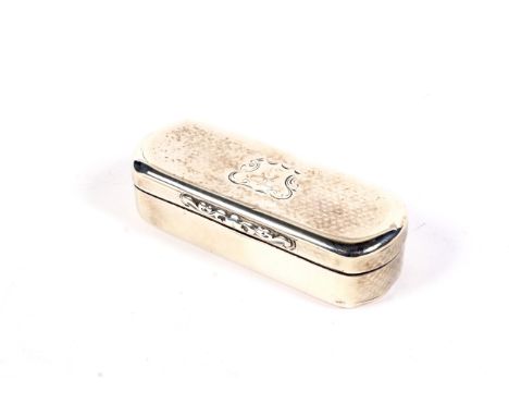 A Victorian silver oblong trinket box. The hammered lid with a central shield engraved with a bird and with a garland border,
