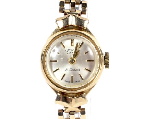 Rotary, a lady's 9ct gold cased bracelet watch, circa 1963. The brushed silvered dial with raised gilt baton numerals and han