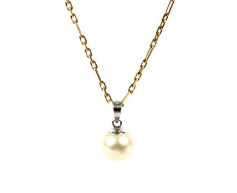 A vintage Italian 9ct gold fancy filed-fetter and five necklace and a cultured-peal pendant. The necklace on a bolt ring clas