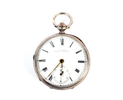 A 19th century silver case pocket watch. 'J. Cuzner Shepton Mallet', lever movement no 53061 with dust cover. White enamel di