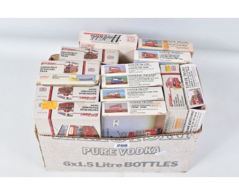 FOURTEEN BOXED UNBUILT MODEL TRAM KITS,  six Keil Kraft kit to include, a 1:72 scale London Transport Routemaster Double deck