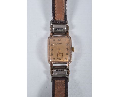 A GENTS 'ALADIN' WRISTWATCH, manual wind, rectangular gold tone dial signed 'Aladin', Arabic numerals, subsidiary dial at the