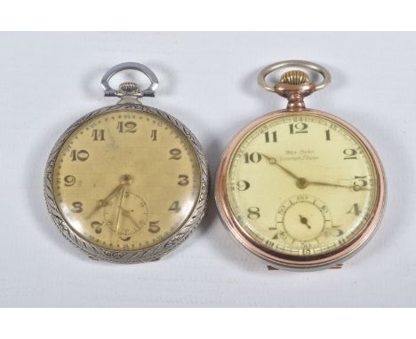 TWO POCKET WATCHES, to include a manual wind, open face pocket watch, bi-colour plated case, dial signed 'Max Bahn Saaldeid/O